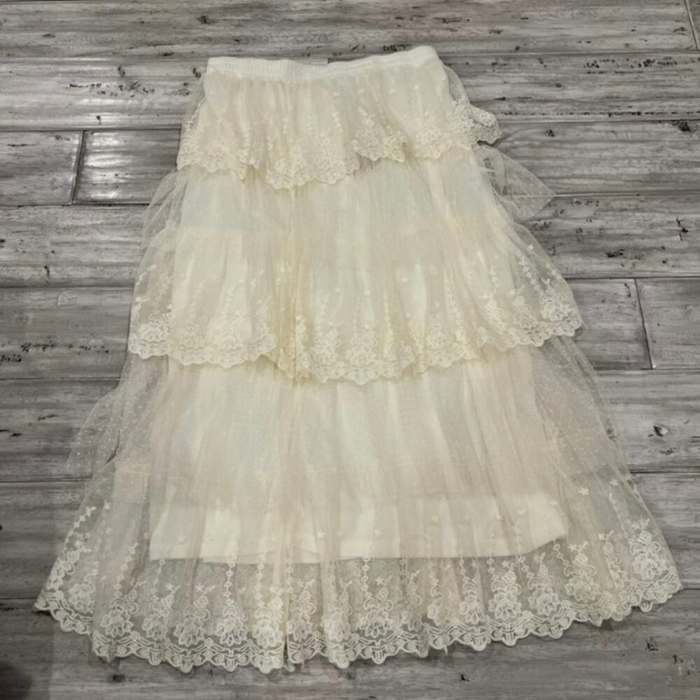 Rachel Zoe Ivory Tiered Lace Tulle Midi Skirt NWT Boho Bridal Rehearsal Party - Picture 6 of 9